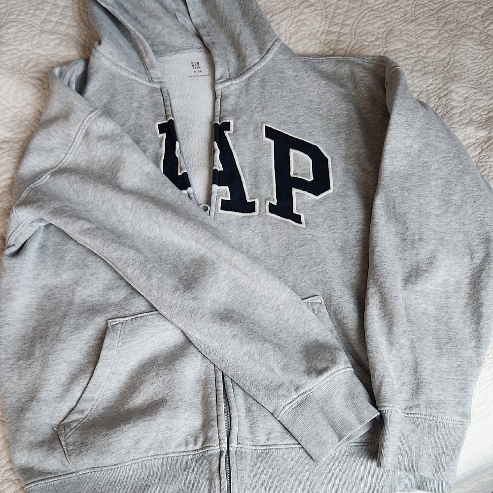 GAP Light Gray Hoodie with Navy Logo